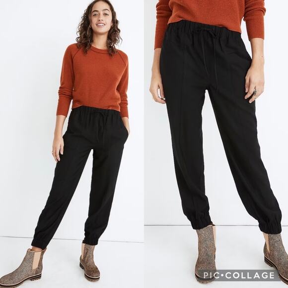 Madewell Pants - Madewell Drapey Seamed Drawstring Track Trousers Black Size S Minimalist Preppy